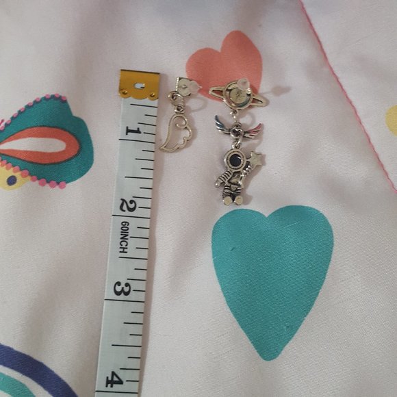 2 pairs silver tone astral angel astronaut dangle earring set - Picture 2 of 2